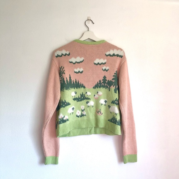 Zara Pink and Light Green Scenic Knit Cardigan - Picture 5 of 13